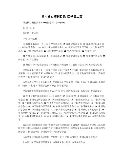 国内核心期刊目录 医学第二页