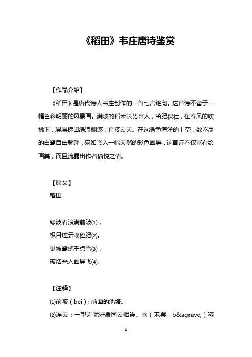 《稻田》韦庄唐诗鉴赏
