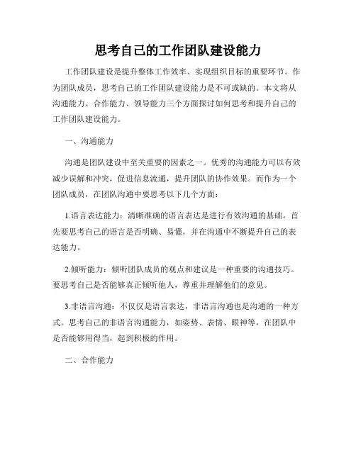 思考自己的工作团队建设能力