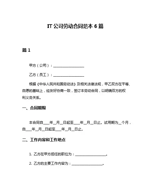 IT公司劳动合同范本6篇