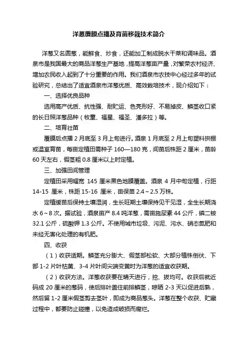 洋葱覆膜点播及育苗移栽技术简介