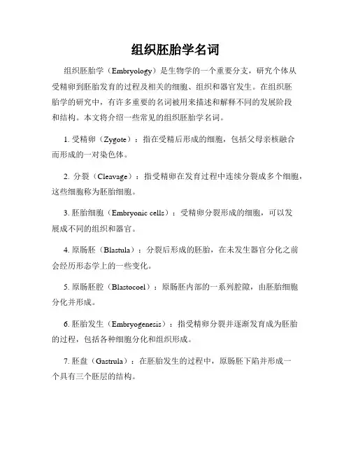 组织胚胎学名词