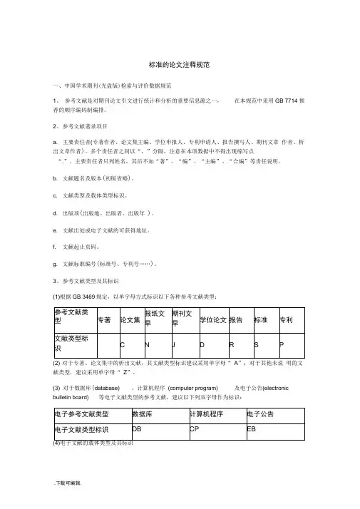 标准的论文注释规范标准