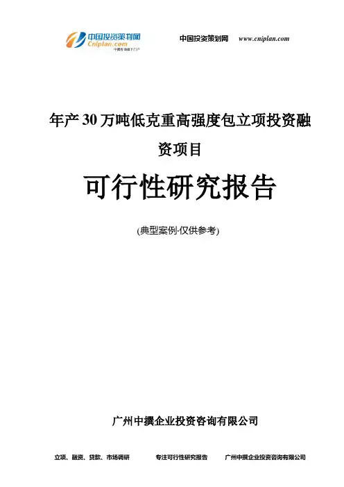 年产30万吨低克重高强度包融资投资立项项目可行性研究报告(非常详细)
