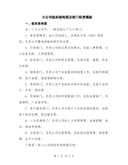 小公司组织架构图及部门职责模版