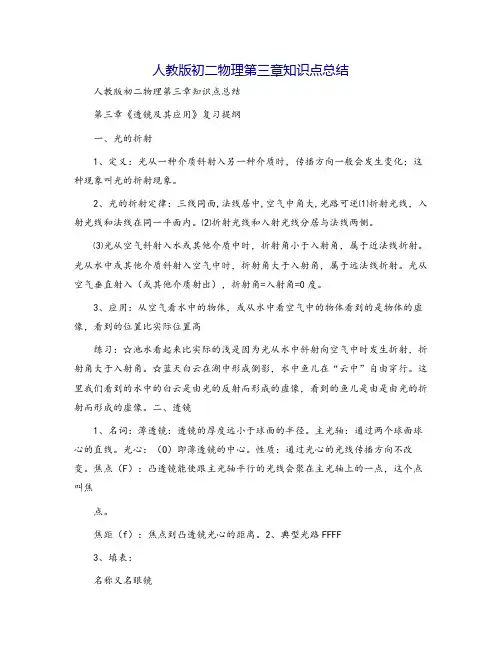 人教版初二物理第三章知识点总结
