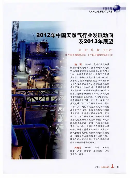 2012年中国天然气行业发展动向及2013年展望