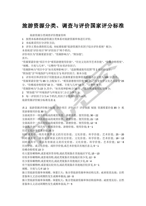 旅游资源分类调查与评价国家标准评分方法及细则