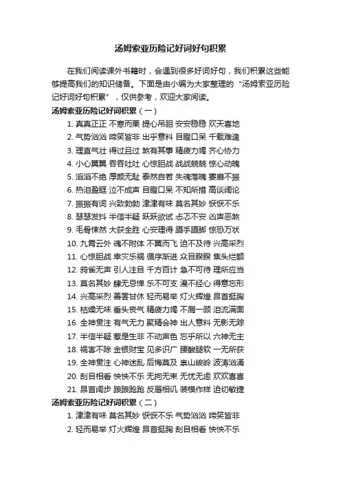 汤姆索亚历险记好词好句积累