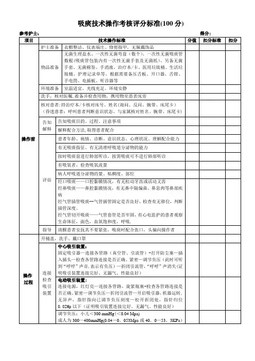 吸痰技术操作考核评分标准