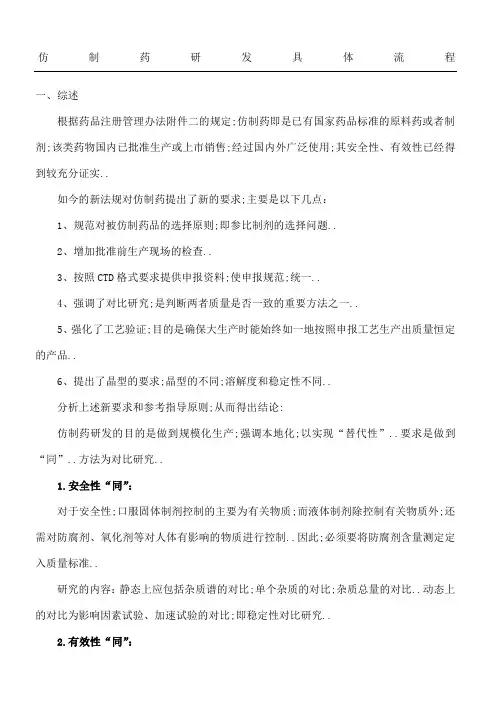 仿制药品的研发流程
