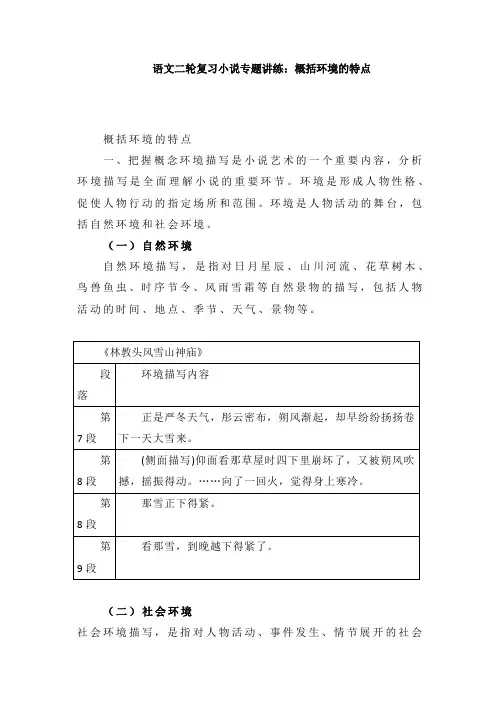 高考语文复习-小说专题讲练：概括环境的特点