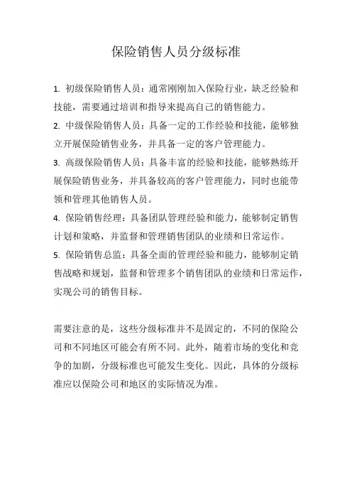 保险销售人员分级标准