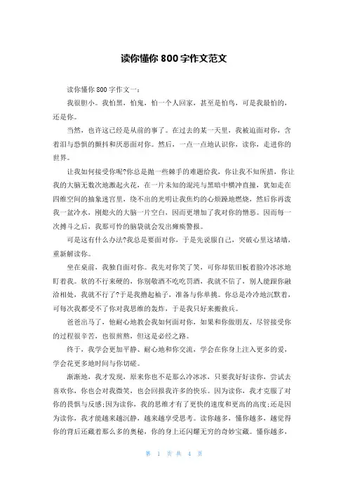 读你懂你800字作文范文