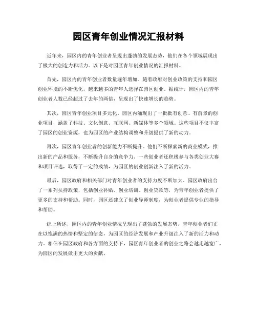 园区青年创业情况汇报材料