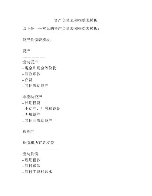 资产负债表和损益表模板