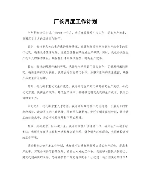 厂长月度工作计划