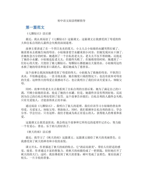 初中语文阅读理解指导(含学习方法技巧、例题示范教学方法)