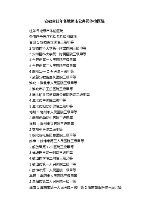 安徽省往年各地级市公务员体检医院