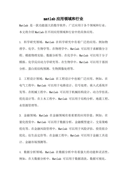 matlab应用领域和行业