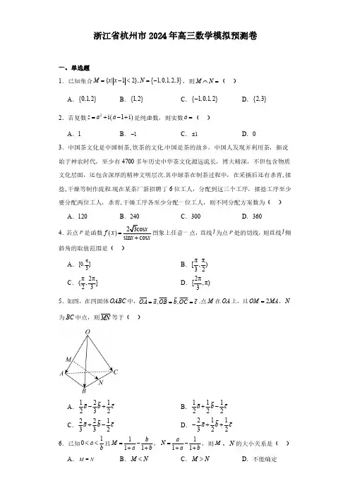 浙江省杭州市2024年高三数学模拟预测卷含答案