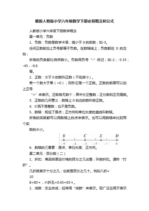 最新人教版小学六年级数学下册必背概念和公式