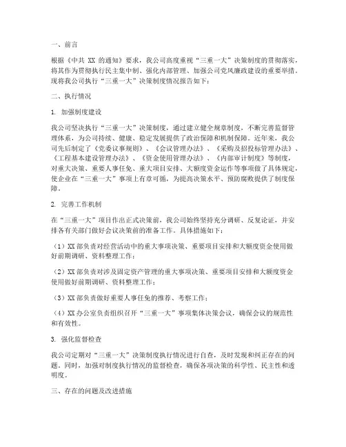 执行三重一大情况报告