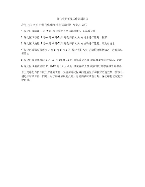 绿化养护年度工作计划表格