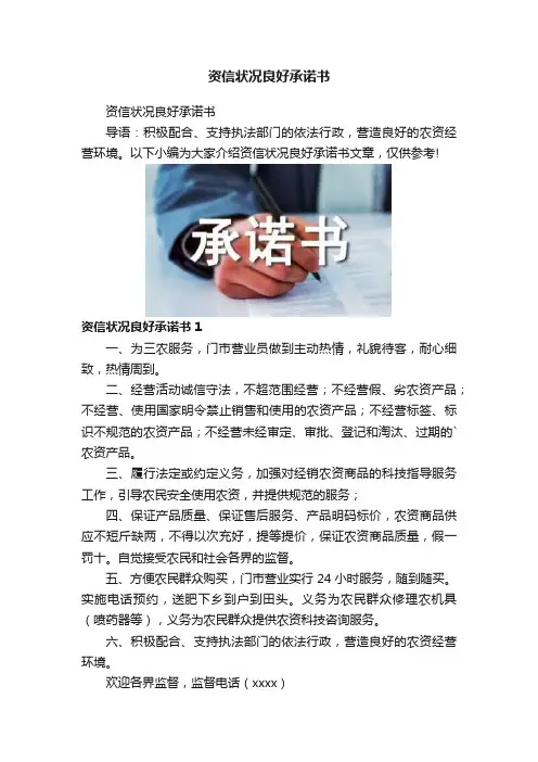资信状况良好承诺书