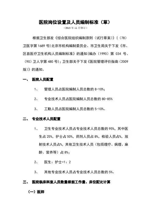 医院岗位设置及人员编制标准