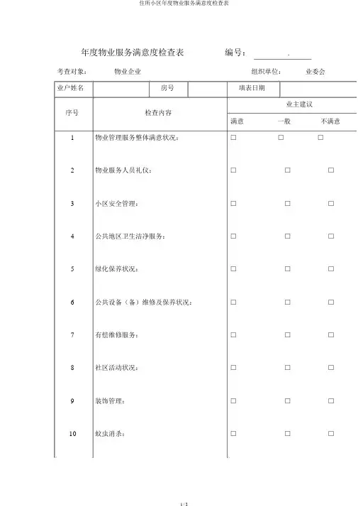 住宅小区年度物业服务满意度调查表