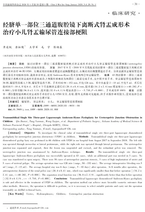 经脐单一部位三通道腹腔镜下离断式肾盂成形术治疗小儿肾盂输尿管