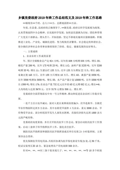 最新-乡镇党委政府2019年终工作总结范文及2019年终工作思路 精品