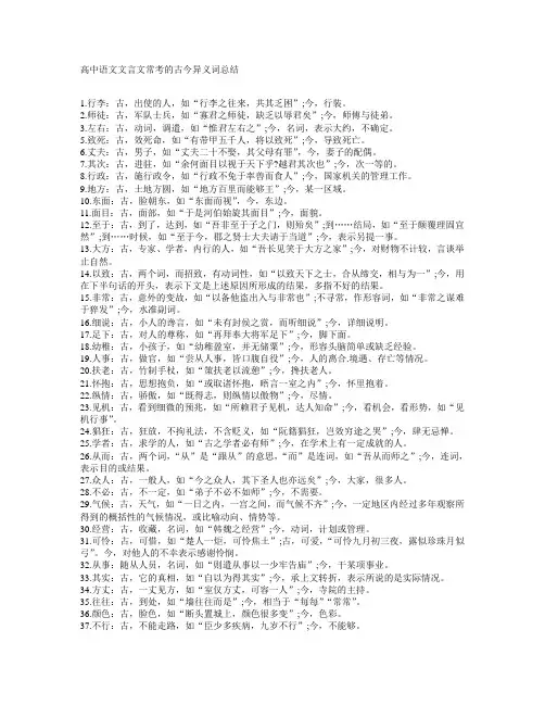 高中语文文言文常考的古今异义词总结