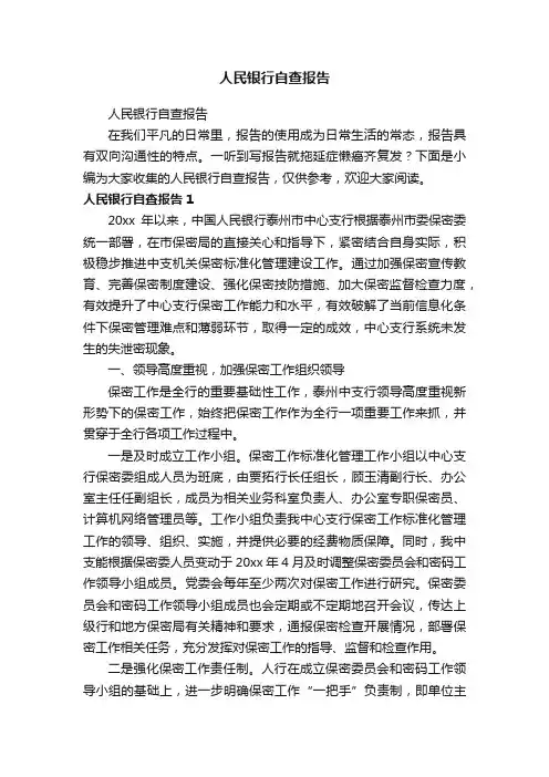 人民银行自查报告