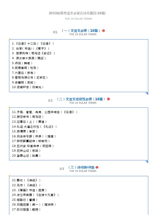 新高考语文必背古诗词60篇助记