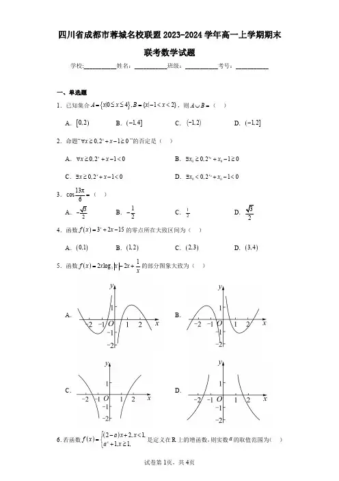 四川省成都市蓉城名校联盟2023-2024学年高一上学期期末联考数学试题