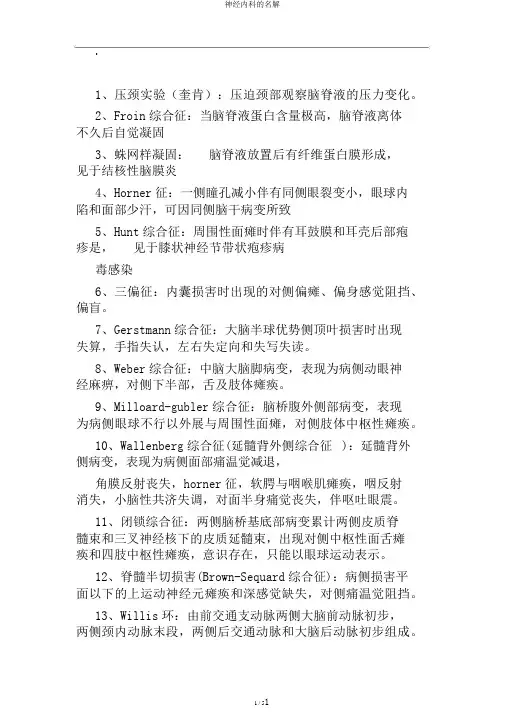 神经内科的名解