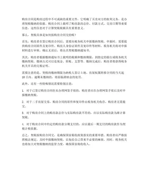 契税按购房合同交么