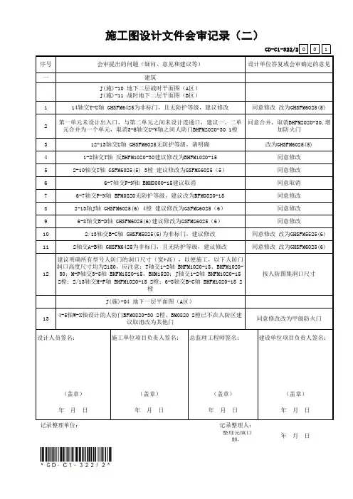 施工图设计文件会审记录