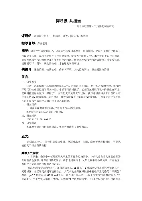 雾霾课题研究报告