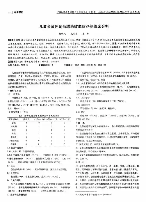 儿童金黄色葡萄球菌败血症24例临床分析