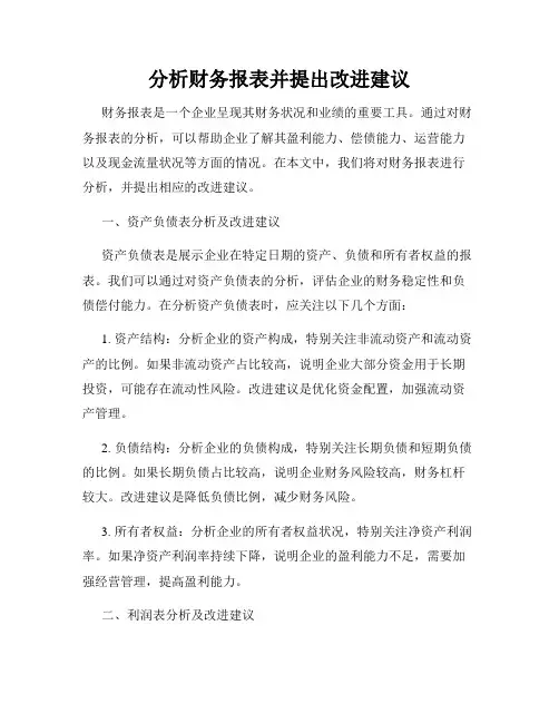 分析财务报表并提出改进建议