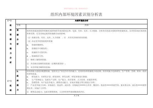 组织内部环境因素识别分析表