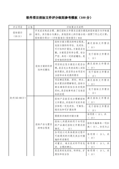 软件项目招标文件评分细则参考模板