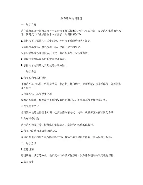 汽车维修 培训计划