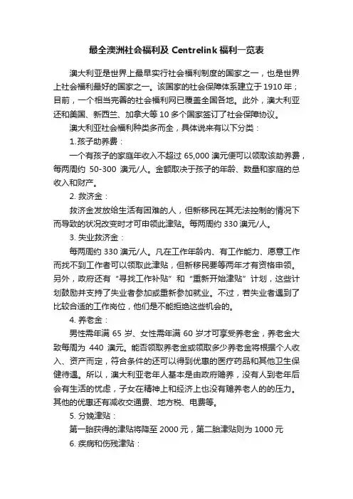 最全澳洲社会福利及Centrelink福利一览表