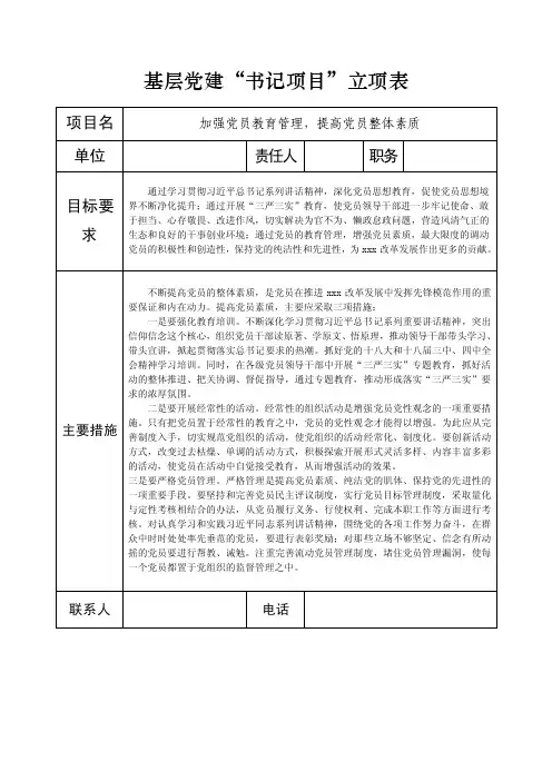 基层党建“书记项目”立项表
