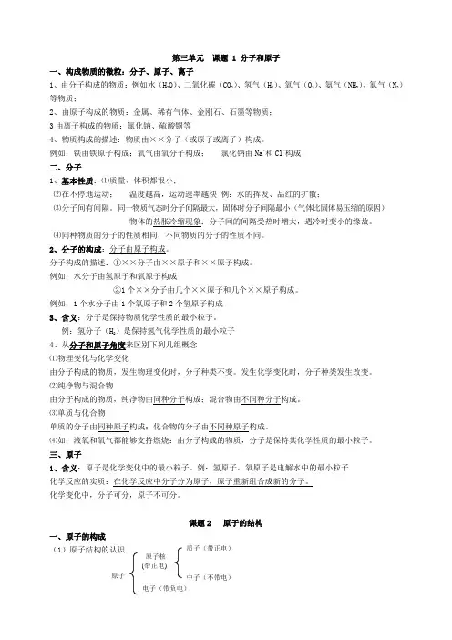 新人教版九年级化学上册第三、四单元知识点总结