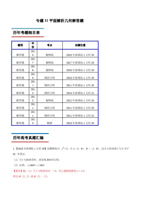 十年真题(2010-2019)高考数学(文)分类汇编专题11 平面解析几何解答题(新课标Ⅰ卷)(解析版)